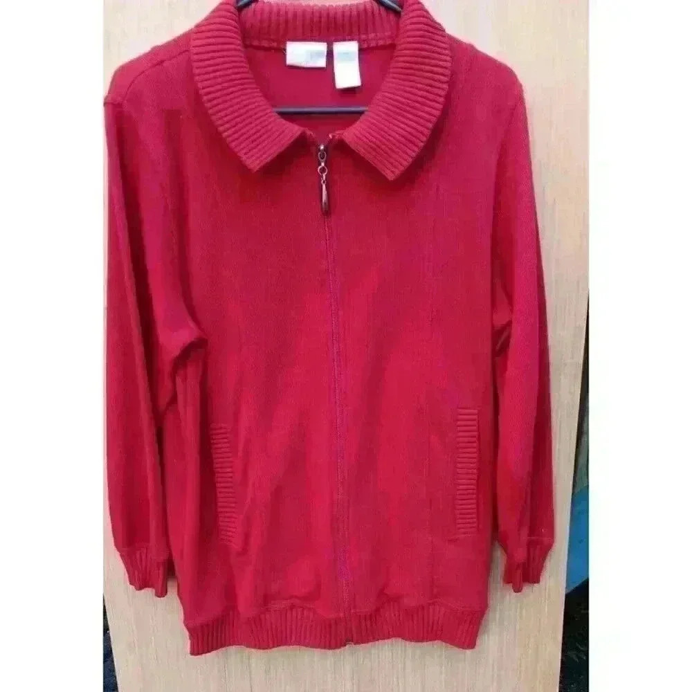 Koret Size Small Red‎ Full Zip Ladies Cardigan Sweater Ribbed Cuffs And Hem
